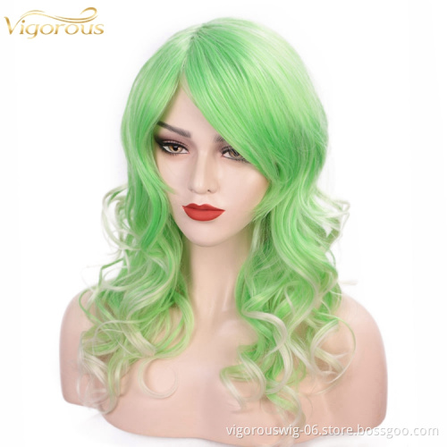 Vigorous Long green Wavy Hair Cosplay Clip In Synthetic Hair Extensions Wigs for Women Girl Wavy Cosplay party Heat Resistan Wig